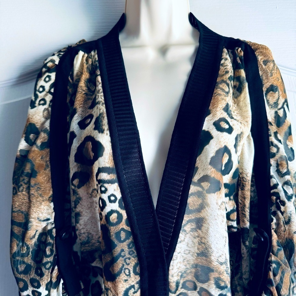 Misook Animal Print Sheer Duster Mini Dress - Picture 3 of 8
